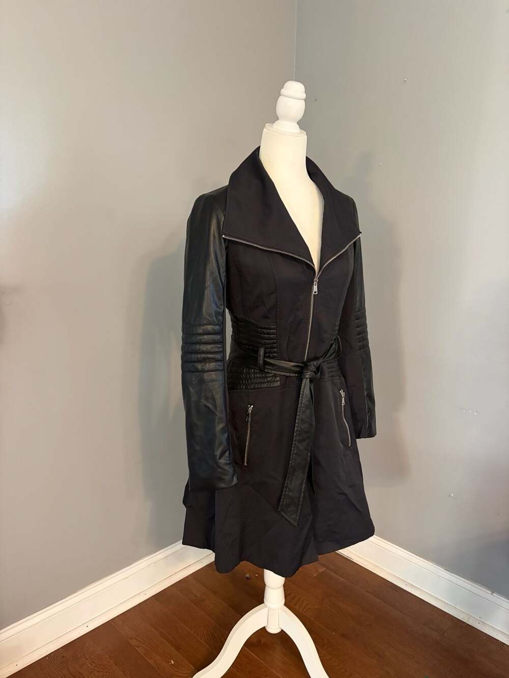 Bebe Natasha Moto Trench Coat Petite XS (0-2)